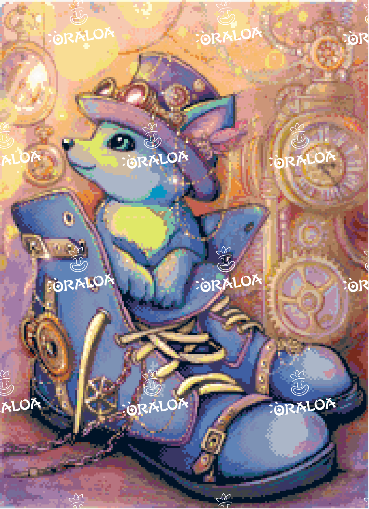 Detail Diamond Painting Steampunk-Katze - Gestickter Kreuzstich Oraloa - Diamantstickerei