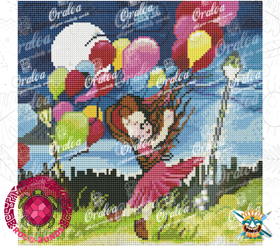 Ergebnis Diamond Painting Mädchen mit Ballons - Oraloa Kunsttherapie