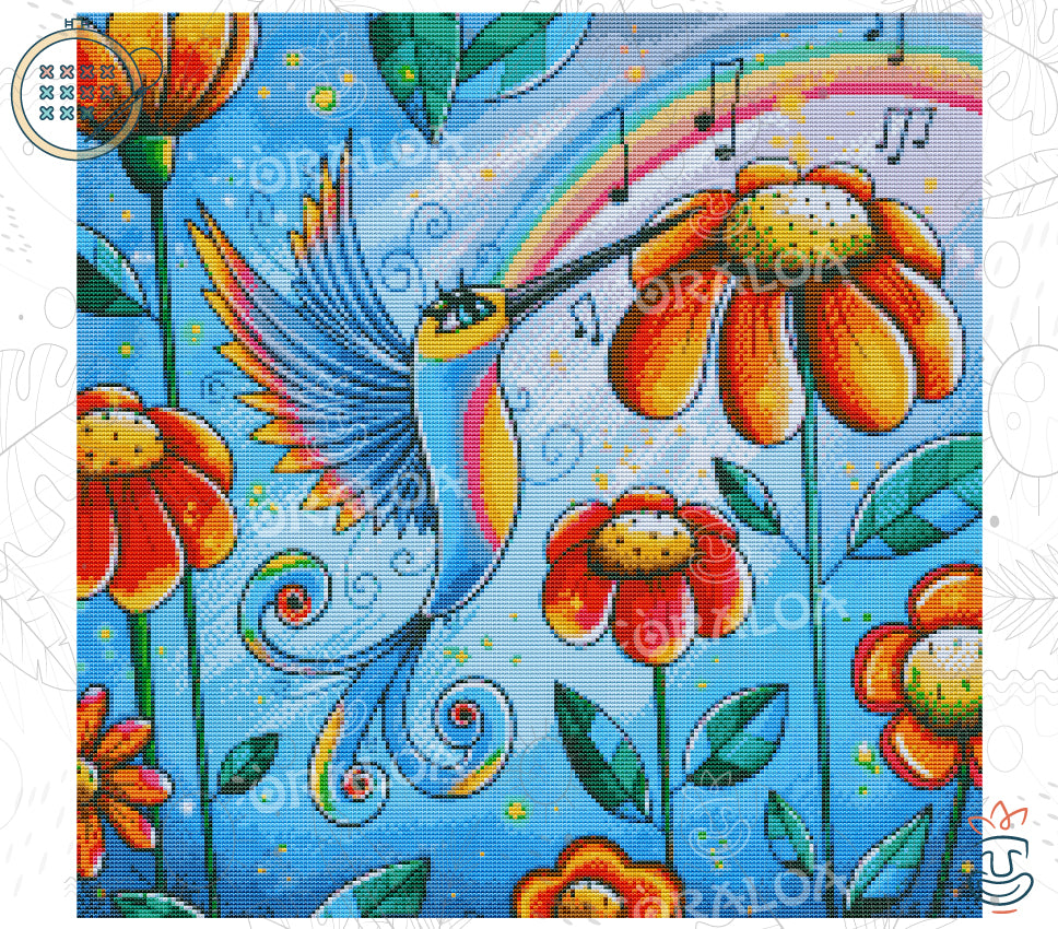 Vorschau Kit Oraloa Diamond Painting Hübscher Kolibri - Gestempeltes Kreuzstich-Set