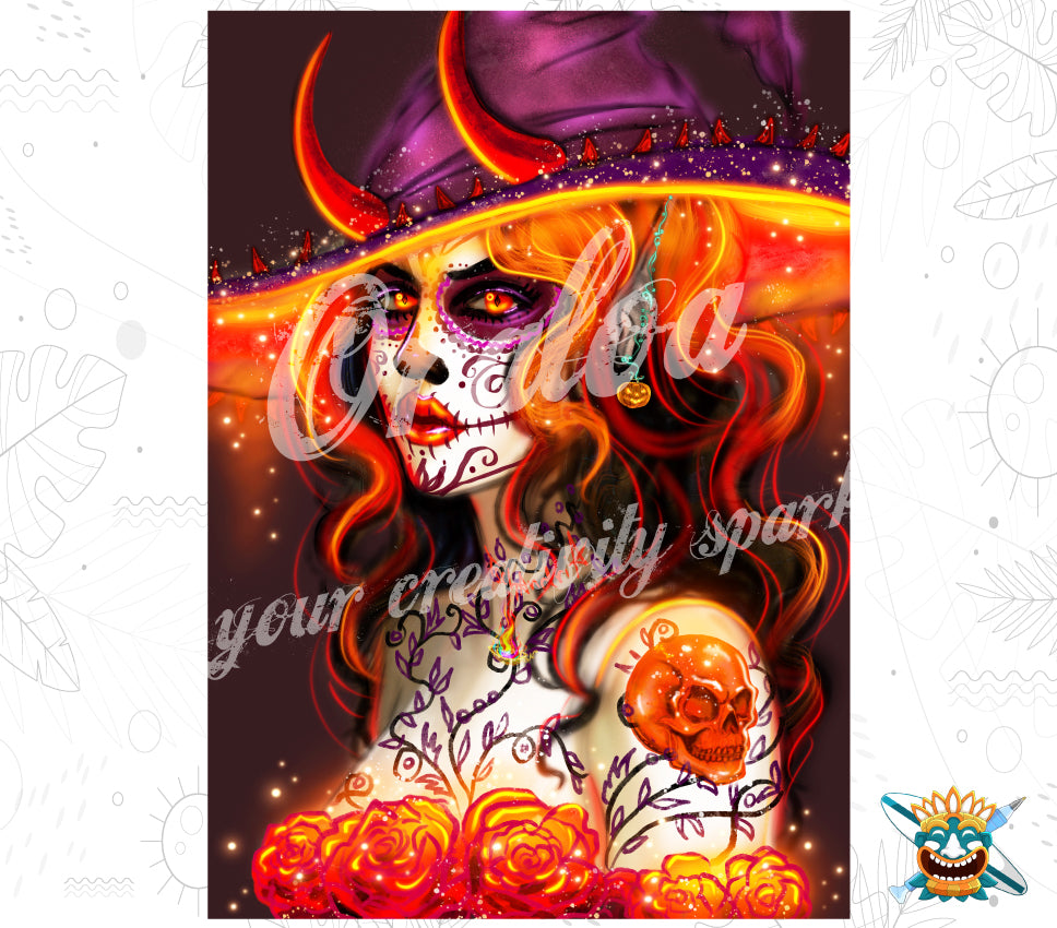 Kit Diamond Painting Oraloa La Catrina Witch - Entspannende Diamantstickerei