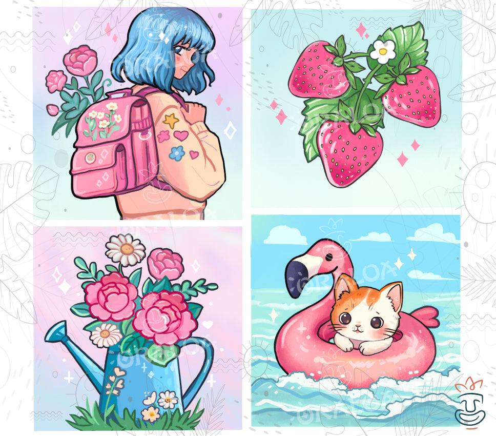 Set aus 4 Leinwänden Summer Style C - Oraloa Diamond Painting Kunsttherapie-Set