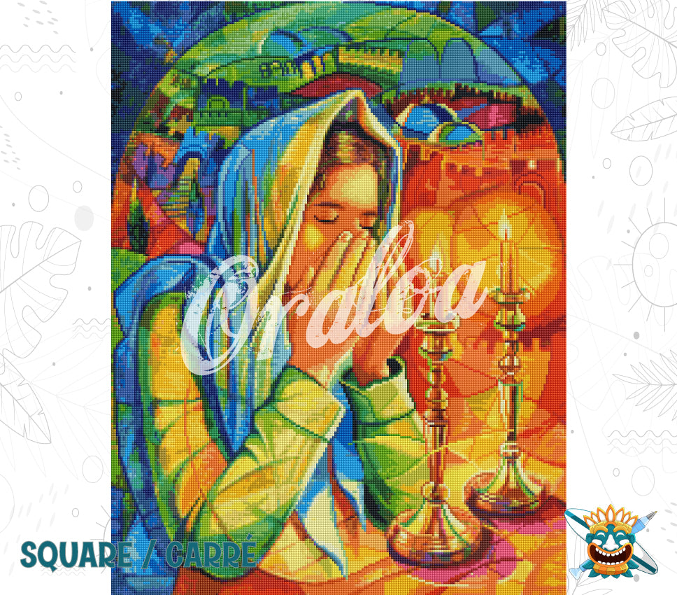 Ergebnis Diamond Painting Woman Lighting Shabbat Candles - Oraloa Kunsttherapie