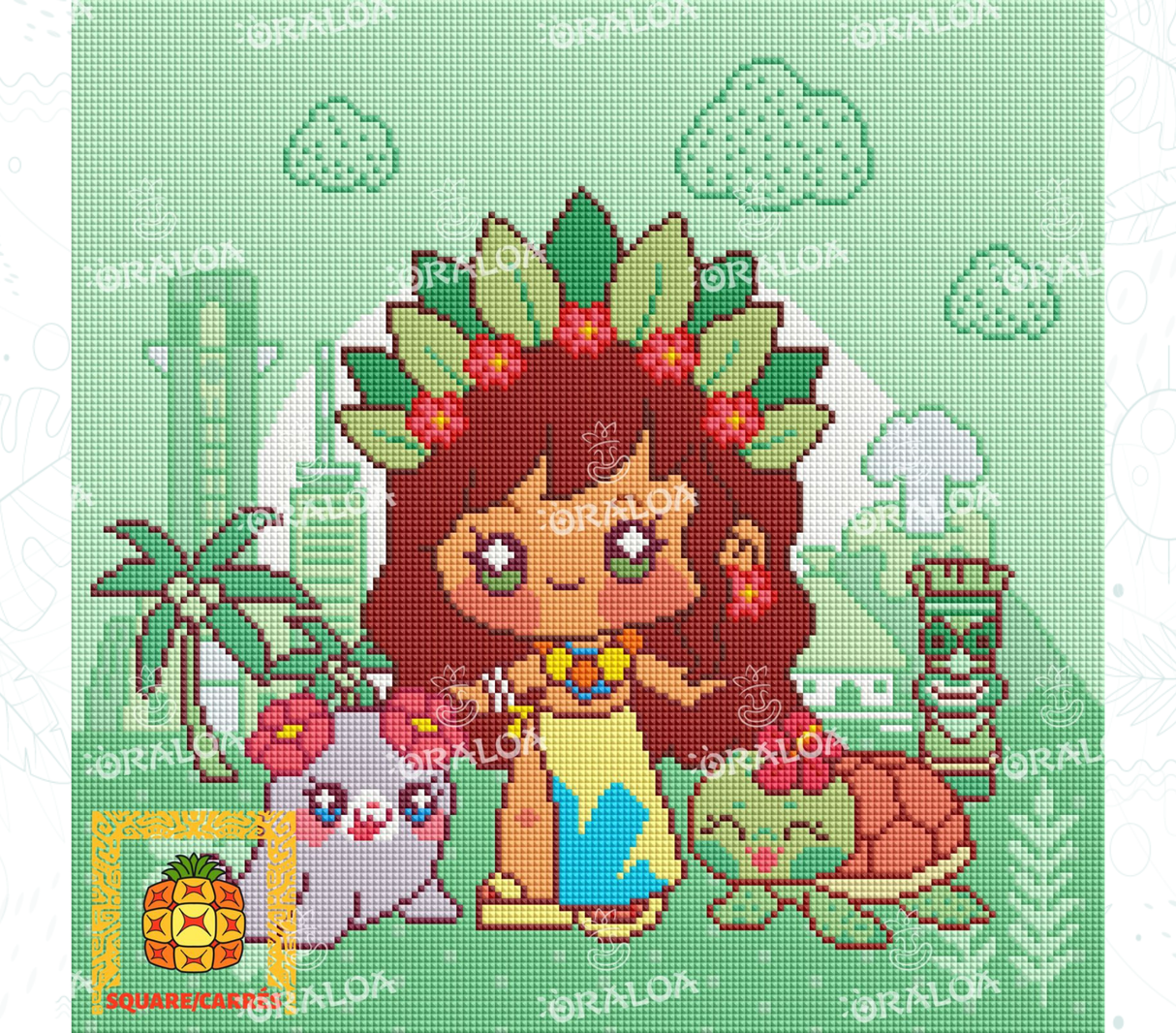 Ejemplo de bordado de diamantes Hawaii Girls - Oraloa Diamond Painting