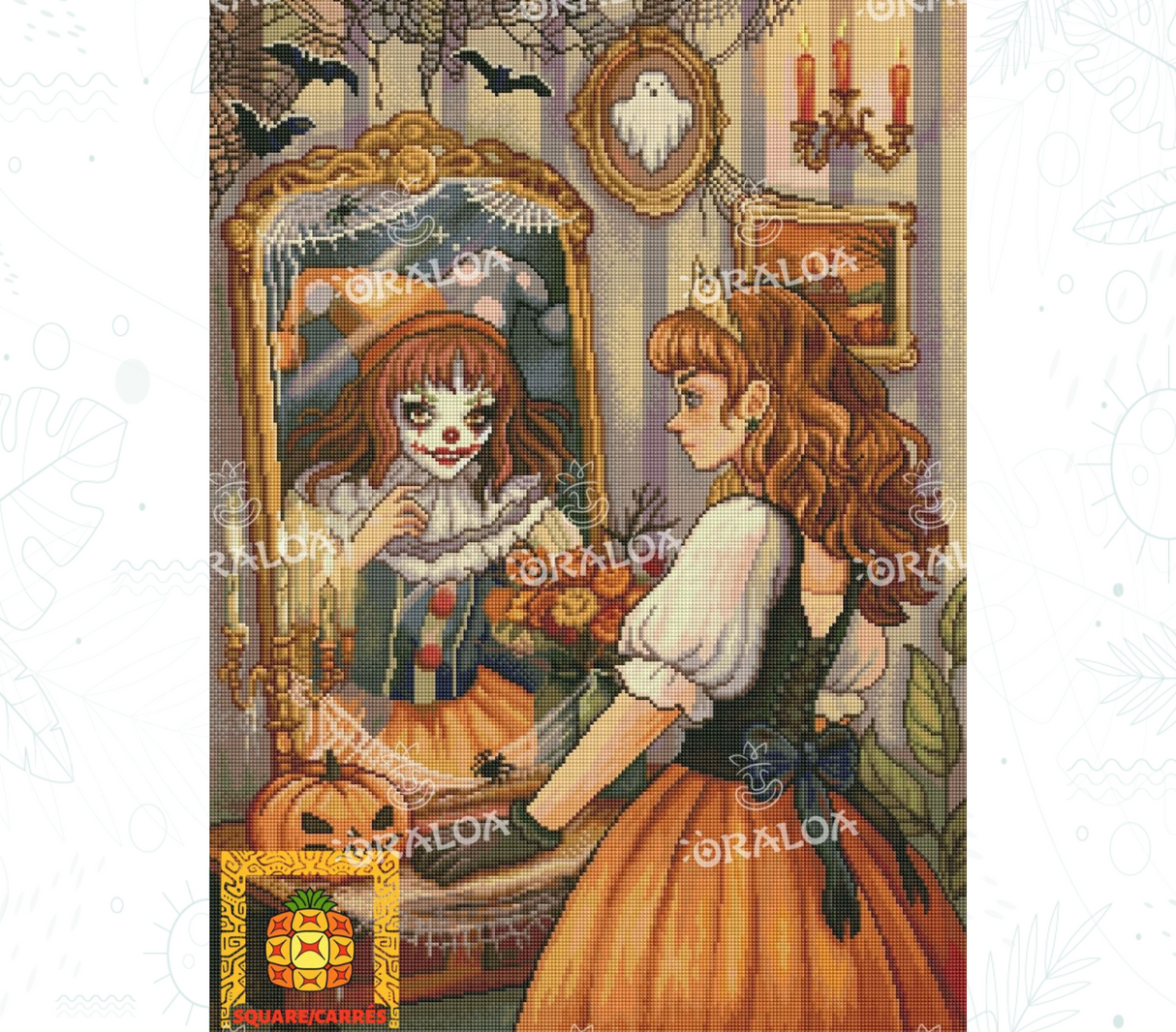 Detail Diamond Painting Girl at the mirror Oraloa - Diamantstickerei