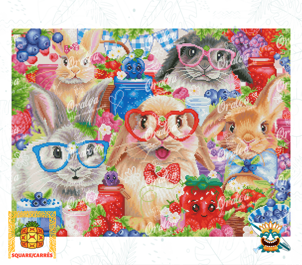 Ejemplo de bordado de diamantes Bunnies and Berries - Oraloa Diamond Painting
