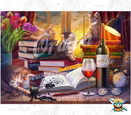 Katzen mit Büchern - Oraloa Diamond Painting Kit Kunsttherapie