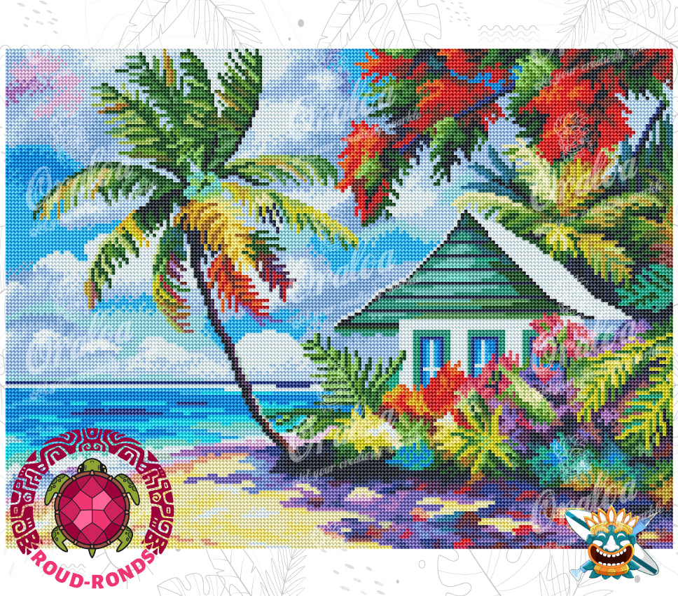 Beispiel Diamantstickerei Green Cottage on the Beach - Oraloa Diamond Painting