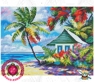 Beispiel Diamantstickerei Green Cottage on the Beach - Oraloa Diamond Painting