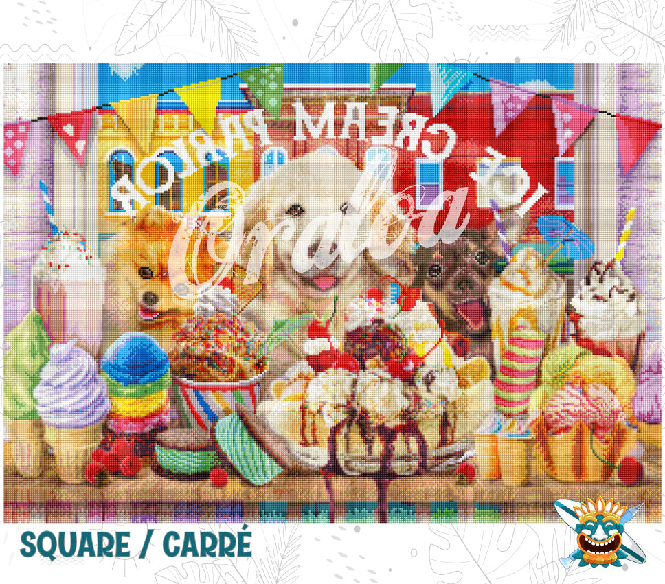 Zoom Diamond Painting Oraloa Ice Cream Parlor Pups - Kit creativo
