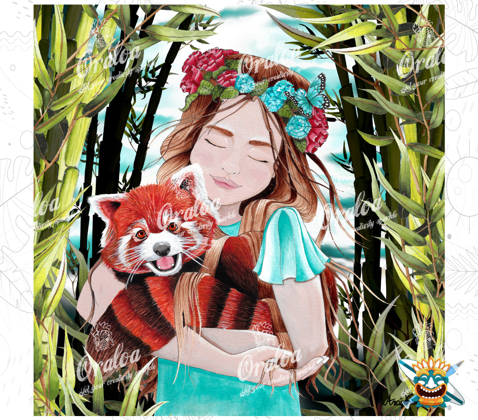 Bordado de diamantes La Chica y el Panda Rojo - Oraloa Diamond Painting creativo