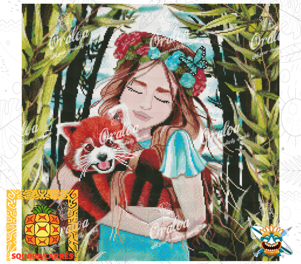 Vista previa kit Oraloa Diamond Painting La Chica y el Panda Rojo
