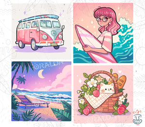 Oraloa Set aus 4 Leinwänden Summer Style A - Diamond Painting Kunsttherapie Komplettset
