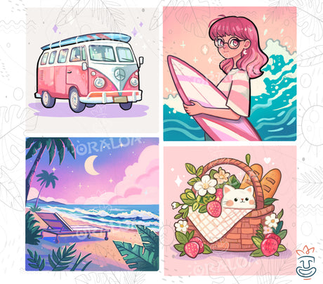 Oraloa Set aus 4 Leinwänden Summer Style A - Diamond Painting Kunsttherapie Komplettset