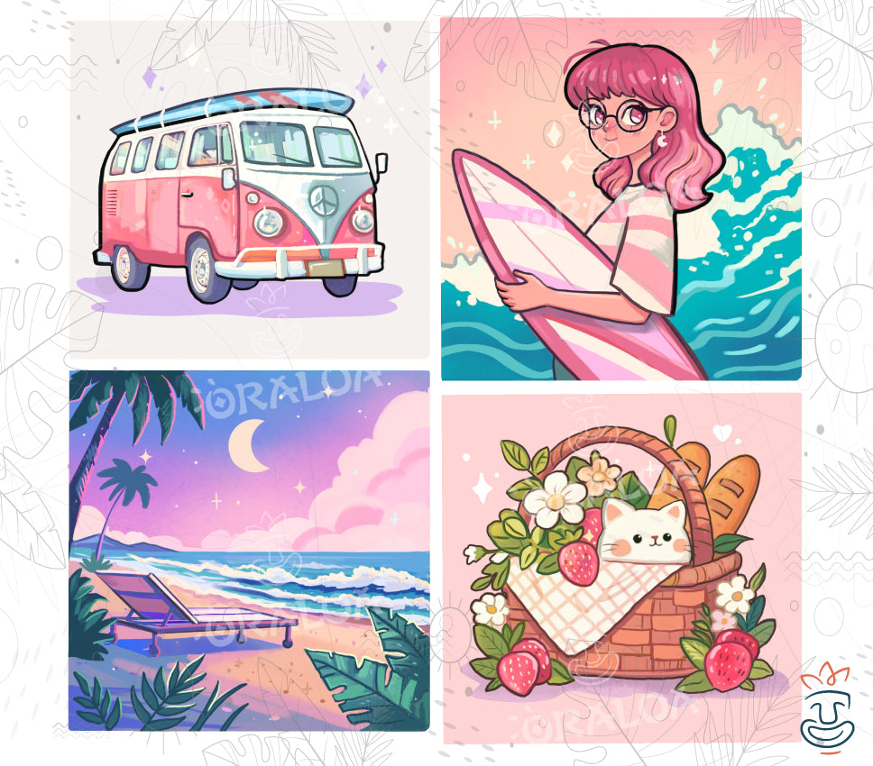 Oraloa Set aus 4 Leinwänden Summer Style A - Diamond Painting Kunsttherapie Komplettset