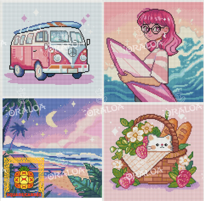 Ergebnis Diamond Painting Set aus 4 Leinwänden Summer Style A - Oraloa Kunsttherapie