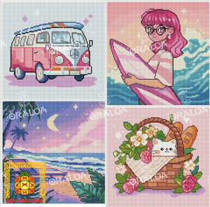 Ergebnis Diamond Painting Set aus 4 Leinwänden Summer Style A - Oraloa Kunsttherapie