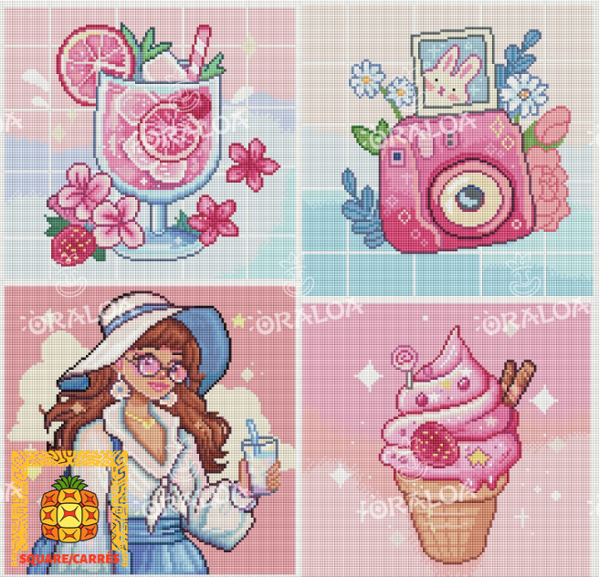 Zoom Diamond Painting Oraloa Set mit 4 Leinwänden Summer Style B - Kreativset