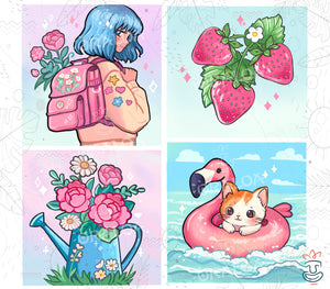 Set aus 4 Leinwänden Summer Style C - Oraloa Diamond Painting Kunsttherapie-Set