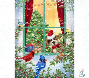 Hund und Katze am Weihnachtsfenster - Oraloa Diamond Painting Kit Kunsttherapie