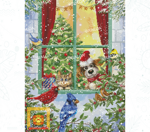 Ergebnis Diamond Painting Hund und Katze am Weihnachtsfenster - Oraloa Kunsttherapie