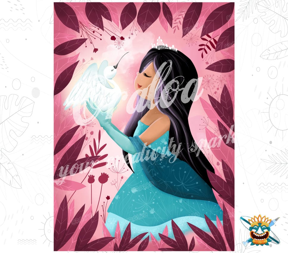 Kit Diamond Painting Oraloa Mädchen mit Schwänen - Entspannende Diamantstickerei