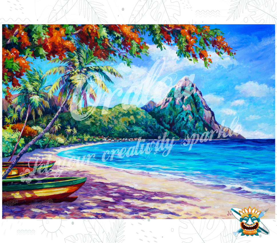 Kit Diamond Painting Oraloa Soufriere Bay - Entspannende Diamantstickerei