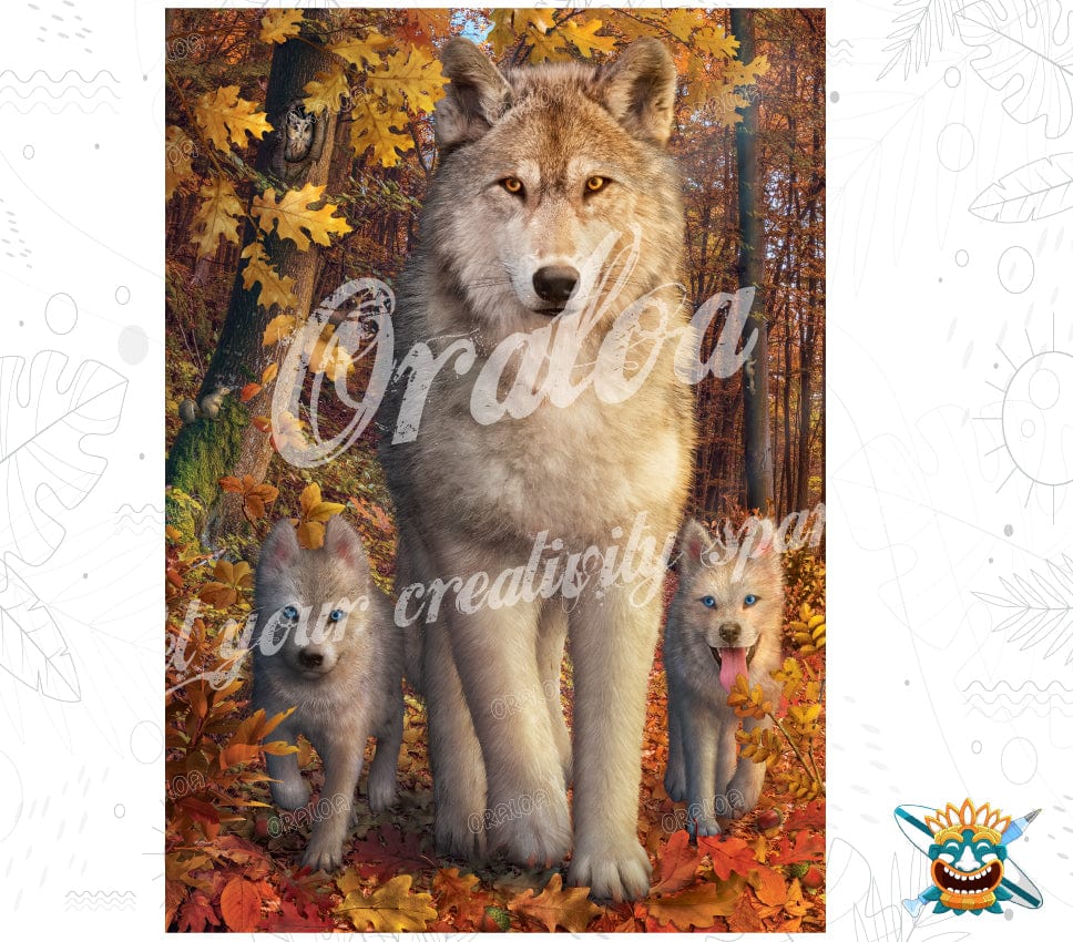 Diamond Painting Oraloa Wolf and Cubs - Kreatives Diamantstickerei-Set